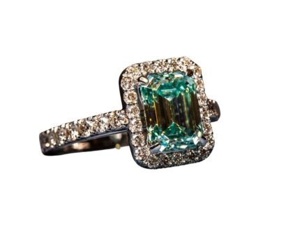 emerald ring with champagne stones